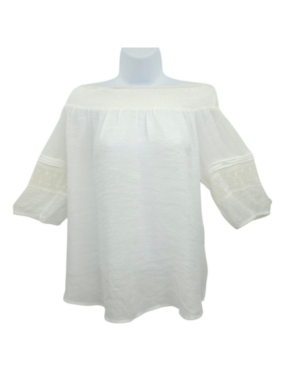 Naif Boho Peasant Top M White Gauze Off Shoulder Eyelet Festival Cottagecore